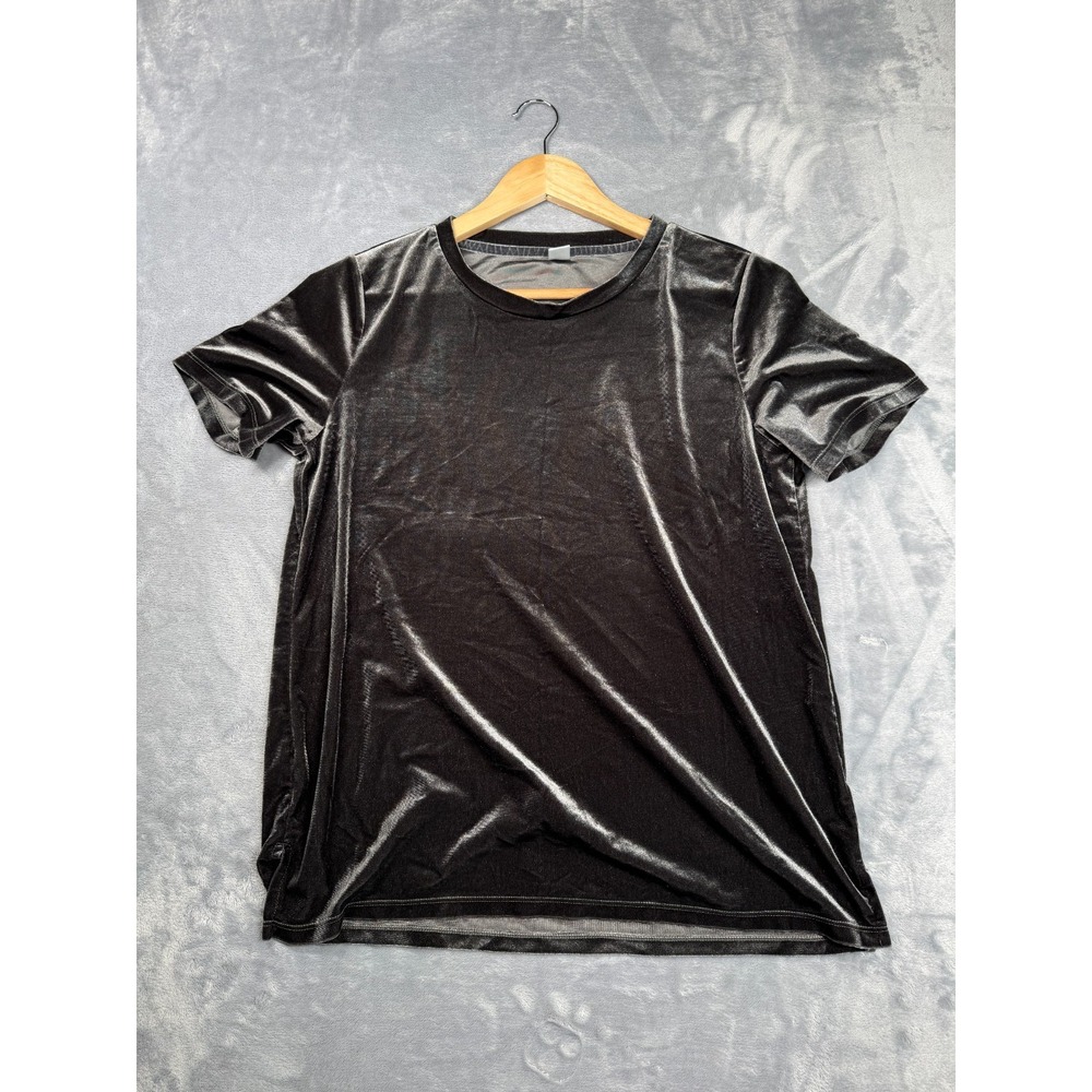 Old Navy Velvet Short Sleeve T Shirt Womens Medium Black Crew Neck Pullover